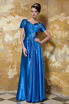 Short Sleeves Column Full Length Turquoise Mother Of The Bride Dress 
