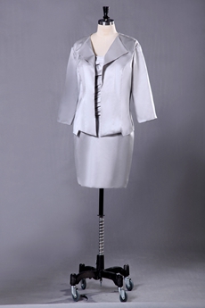 Short Length Silver Mother Of The Bride Dress With Long Sleeve Jacket