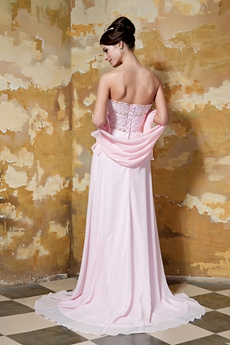 Column Floor Length Pearl Pink Chiffon Prom Dress With Beaded Bodice 