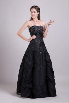 Special Puffy Floor Length Black Taffeta Quinceanera Dress 