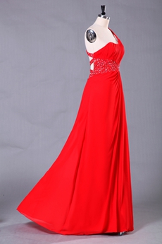 Column Floor Length Red Chiffon One Shoulder Evening Dress 