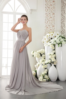 Graceful Sweetehart A-line Silver Gray Chiffon Formal Evening Gown 