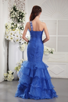 Special One Shoulder Royal Blue Organza Mermaid Quinceanera Dress 