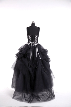Double Straps Ball Gown Gothic Black Wedding Dress 