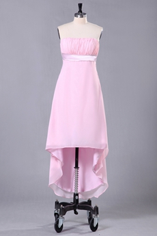 Strapless High Low Hem Pink Chiffon Prom Dress 