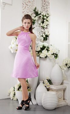 Short Length Lilac Satin Junior Bridesmaid Dress 