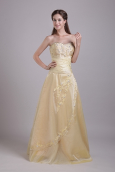 Shallow Sweetheart Yellow Embroidery Prom Dress Corset Back 