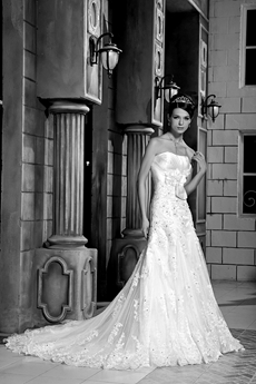 Graceful A-line Full Length Lace Wedding Dress With Beads 