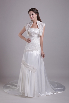 Glamour A-line Full Length Lace Wedding Dress Corset Back 