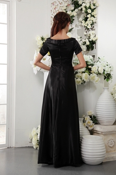 Short Sleeves Column Long Black Mother Of The Bride Dress 