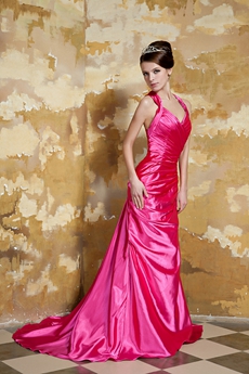 Attractive Crossed Straps Back A-line Hot Pink Satin Prom Gown Wth Shawl