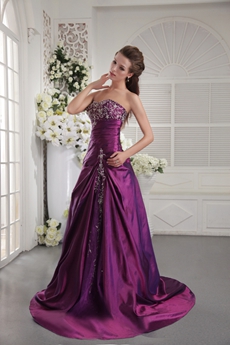 Glamour Sweetheart Graple Color Taffeta Embroidery Prom Dress 