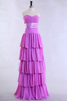 Column Full Length Lilac Chiffon Prom Dress With Tiered 