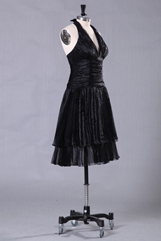 Top Halter Knee Length Black Prom Dress 