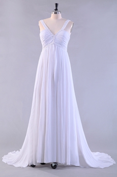 Grecian V-Neckline Empire Full Length Chiffon Maternity Wedding Dress 