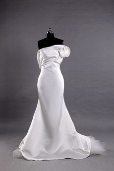 Ivory Satin Fishtail Wedding Gowns With 3d Flowers 