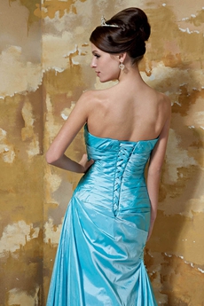 Sheath Floor Length Blue Taffeta Prom Dress Corset Back 