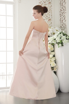 Simple Strapless Puffy Full Length Satin Prom Dress 