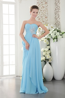 Affordable Sweetheart Straight/Column Blue Chiffon Prom Dress 
