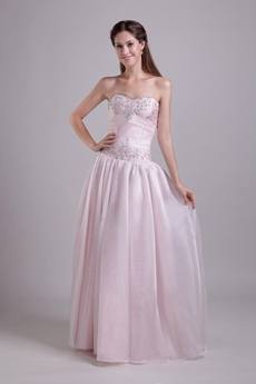 Shallow Sweetheart Puffy Floor Length Light Pink Quince Dress 
