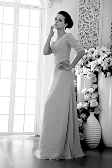 Half Sleeves Champagne Chiffon Mother Of The Bride Dress 