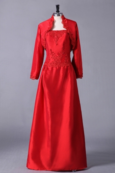 A-line Full Length Red Taffeta Mother Of The Bride Dress With Jacket 