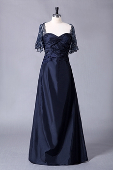 Short Sleeves Column Full Length Navy Blue Mother Of The Bride Dress 