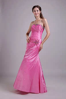 Strapless Neckline Full Length Hot Pink Taffeta Prom Dress 2016