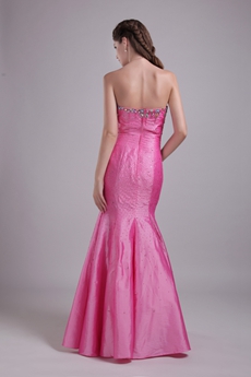 Strapless Neckline Full Length Hot Pink Taffeta Prom Dress 2016