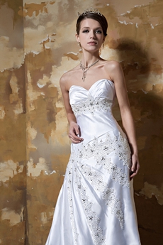 Great Handwork A-line Full Length Plus Size Satin Wedding Dress 