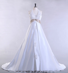 Desirable Halter A-line Full Length Plus Size Wedding Gown 