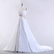 Desirable Halter A-line Full Length Plus Size Wedding Gown 