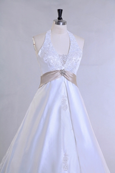 Desirable Halter A-line Full Length Plus Size Wedding Gown 