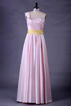 One Straps Puffy Floor Length Pearl Pink Satin Prom Dress 