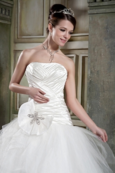 Affordable Strapless Ball Gown Tulle Wedding Dress Plus Size 