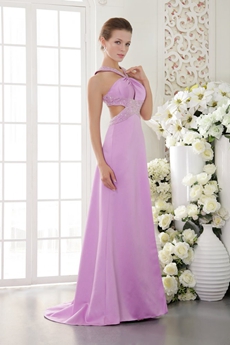 Crossed Straps Back Lilac Satin Evening Dress Cut Out 
