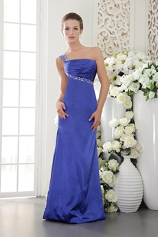 Straight/Column Full Length One Shoulder Royal Blue Evening Gown 
