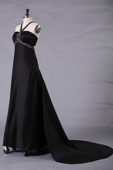Crossed Straps Back A-line Full Length Black Prom Dress 
