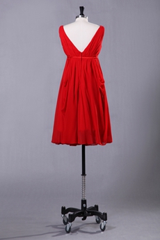 Plunge Neckline Empire Knee Length Red Maternity Prom Dress