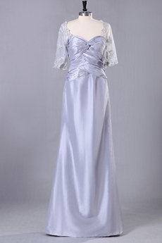 Column Floor Length Half Sleeve Silver Gray Mother Of The Bride Dress 