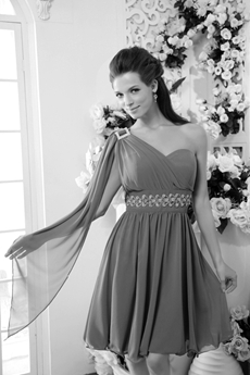 One Shoulder Knee Length Teal Chiffon Homecoming Dress 