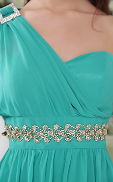 One Shoulder Knee Length Teal Chiffon Homecoming Dress 