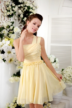 One Shoulder Daffodil Chiffon Short Length Bridesmaid Dress 