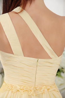 One Shoulder Daffodil Chiffon Short Length Bridesmaid Dress 