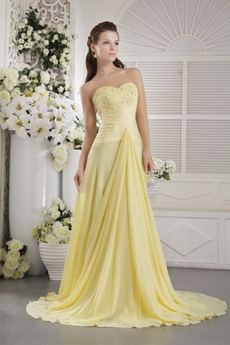 Charming Sweetheart A-line Yellow Chiffon Prom Dress Corset 