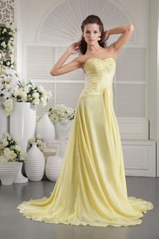 Charming Sweetheart A-line Yellow Chiffon Prom Dress Corset 
