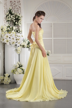 Charming Sweetheart A-line Yellow Chiffon Prom Dress Corset 