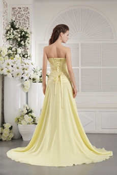 Charming Sweetheart A-line Yellow Chiffon Prom Dress Corset 