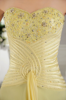 Charming Sweetheart A-line Yellow Chiffon Prom Dress Corset 