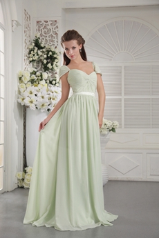 Cap Sleeves Straight Full Length Sage Chiffon Prom Dress 